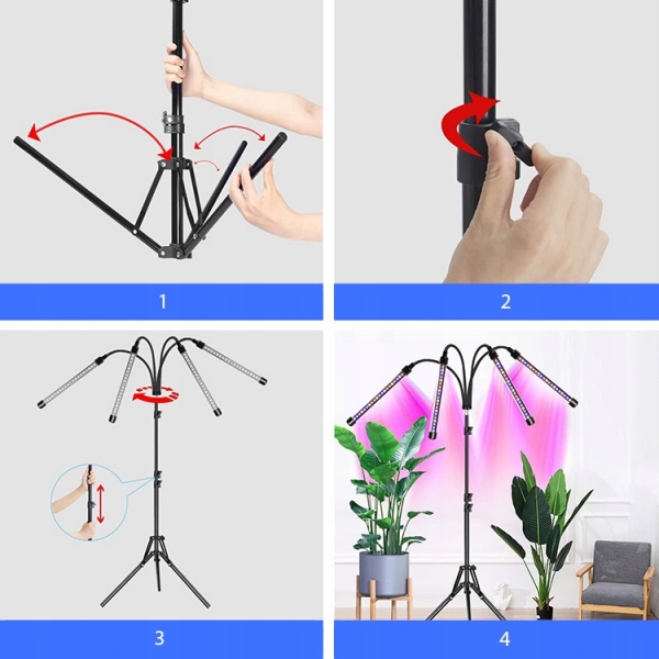 UV лампа за отглеждане на растения с 4 гъвкави рамене  – 80W