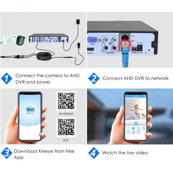 Видеонаблюдение с 8 HD камери и DVR, AHD, IR