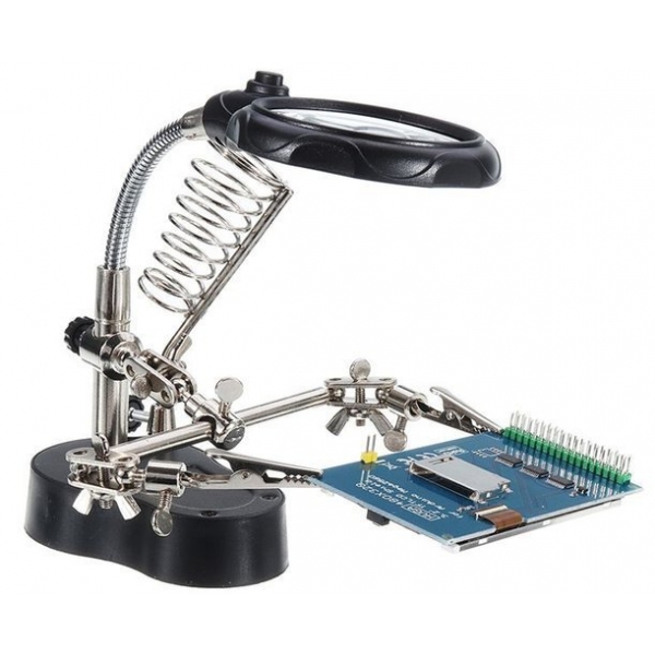 Работна станция – комплект тип “Трета ръка” с лупа и LED лампа