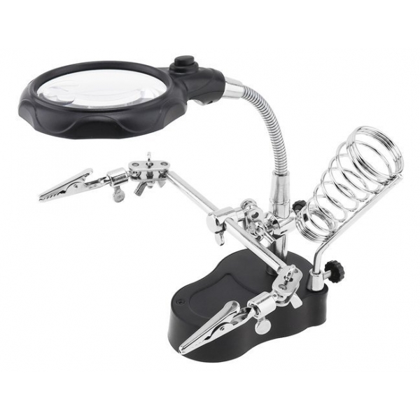 Работна станция – комплект тип “Трета ръка” с лупа и LED лампа