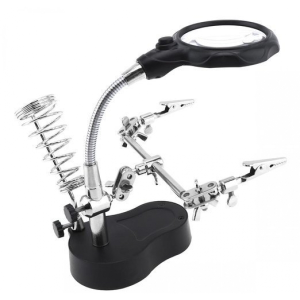 Работна станция – комплект тип “Трета ръка” с лупа и LED лампа