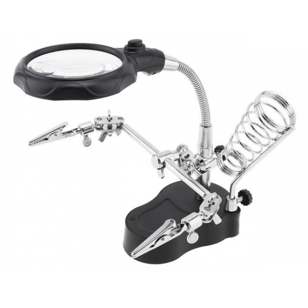 Работна станция – комплект тип “Трета ръка” с лупа и LED лампа