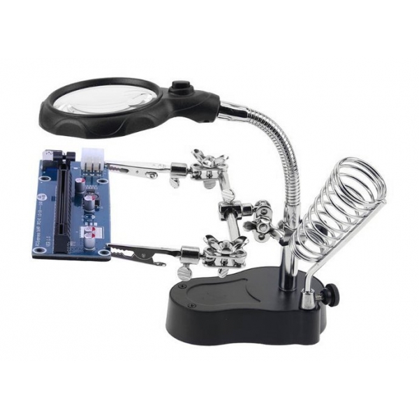 Работна станция – комплект тип “Трета ръка” с лупа и LED лампа