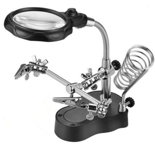 Работна станция – комплект тип “Трета ръка” с лупа и LED лампа