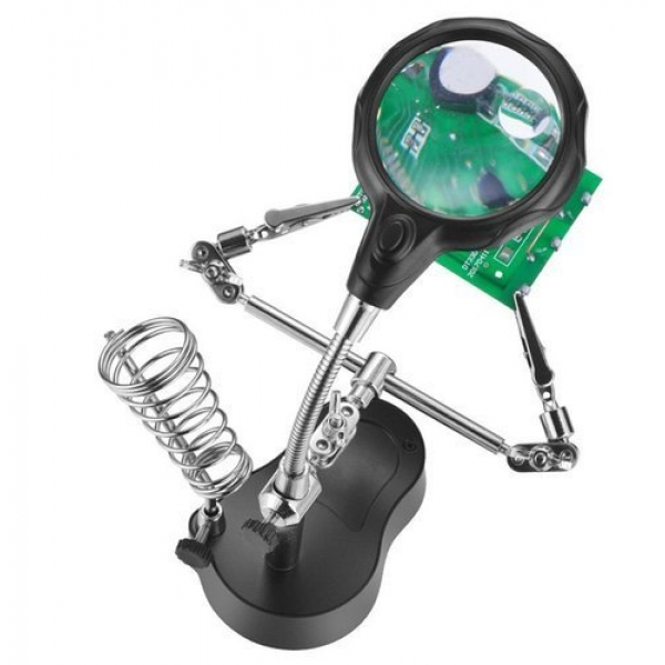 Работна станция – комплект тип “Трета ръка” с лупа и LED лампа