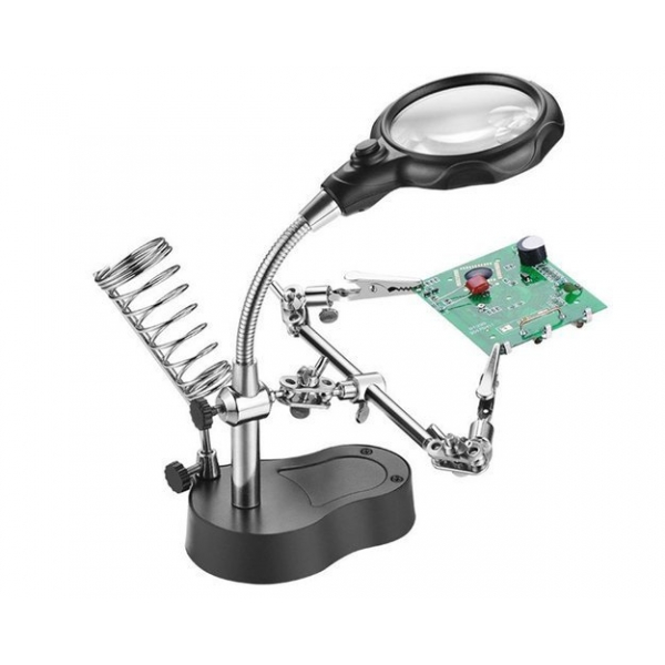 Работна станция – комплект тип “Трета ръка” с лупа и LED лампа