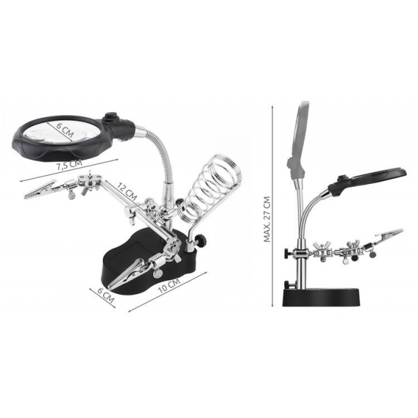 Работна станция – комплект тип “Трета ръка” с лупа и LED лампа