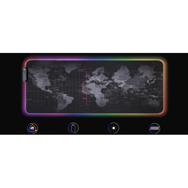 Светеща компютърна подложка с RGB осветление – World Map