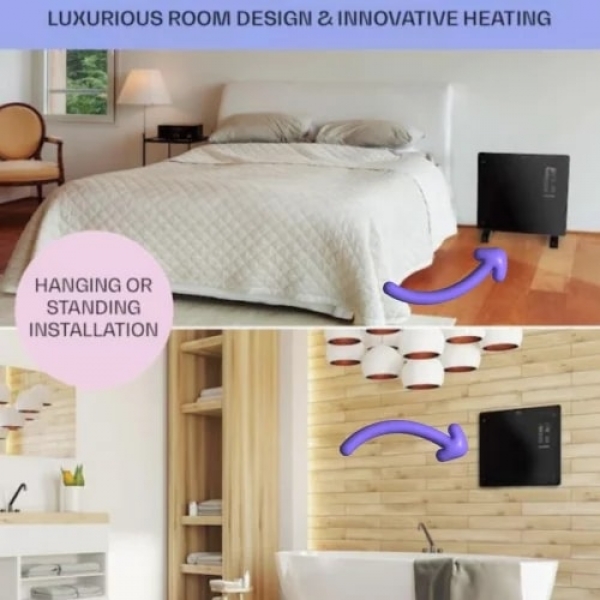 Черен стъклен конвектор Zenet 523, подов и стенен конвектор 1000W