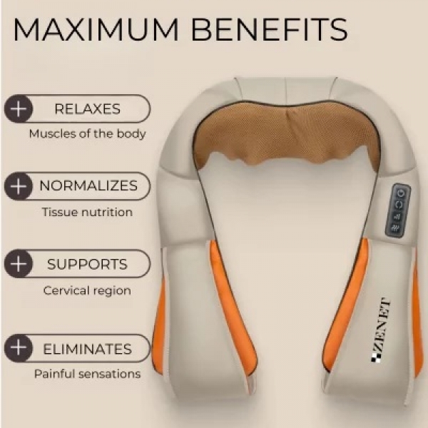 Шиацу масажор за гръб, рамене и врат ZENET-757 с функция за затопляне - Бежов
